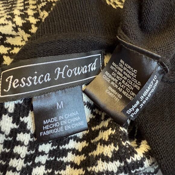 Jessica Howard Cowl Neck 3/4 Sleeves Knit Sweater Dress Size M Black Houndstooth - Picture 14 of 14